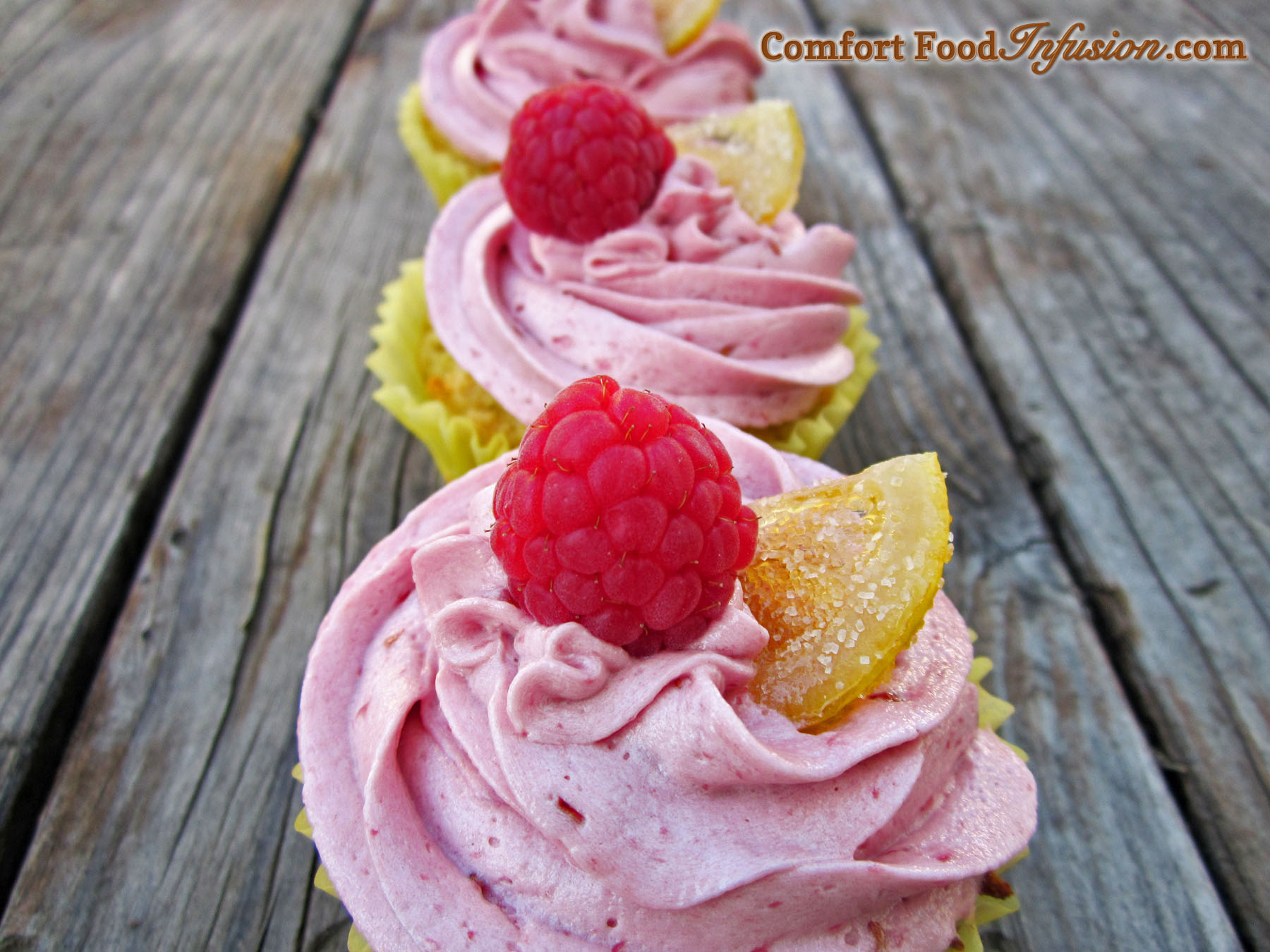 Lemon Curd Muffins with Raspberry Frosting