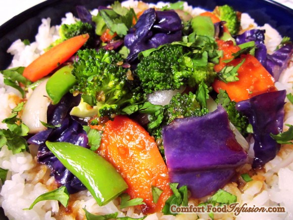 Colorful Vegetable Stir Fry. Simply stir fry and top with Trader Joe's Island Soyaki.