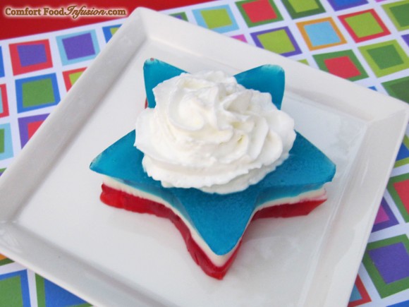 Layered Jello with yogurt in the white layer. Use any color combo! 