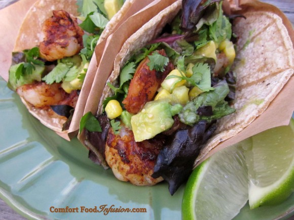 Shrimp Tacos with Avocado Salsa Verde